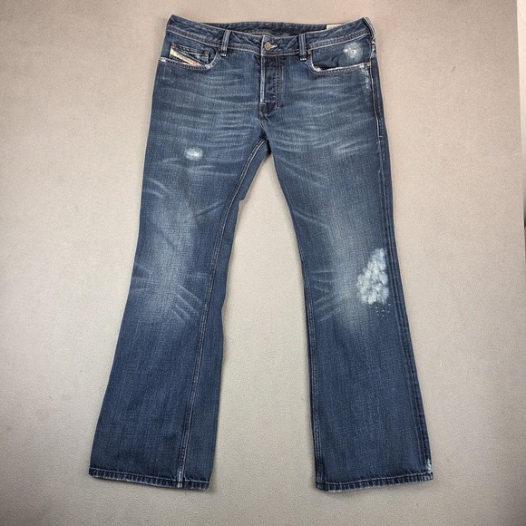 Diesel Zathan Jeans Mens 34x30 Blue Denim Bootcut Distressed 008TE Tag 34x32 - Picture 1 of 12